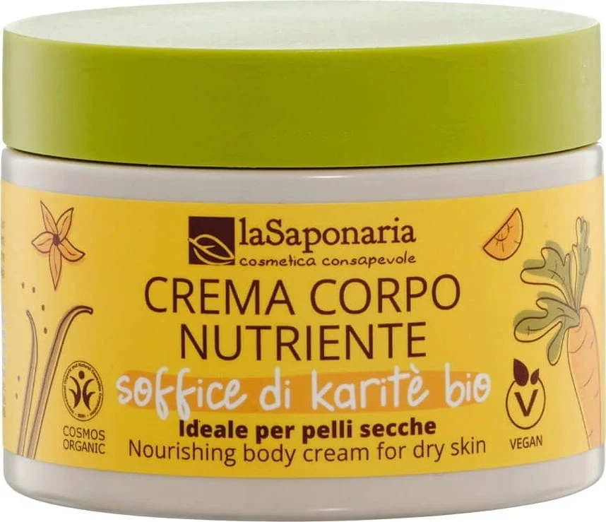 La Saponaria Soffice di Karité - Vårdande Kroppskräm med Morot & Vanilj, 200 ml risnedsättning
