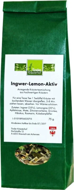 Fri frakt Tiroler Kräuterhof Ingefära Citron Aktiv Te, 75 g