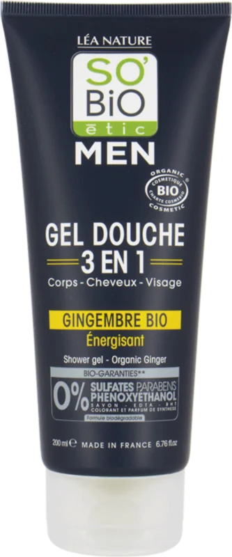 LÉA NATURE SO BiO étic MEN 3-in-1 Shower Gel for Body, Hair & Face, ceder (200 ml) Expressleverans