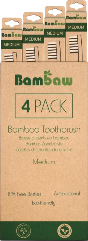 Sänkt pris Bambaw Bambutandborste medium, 4 st.
